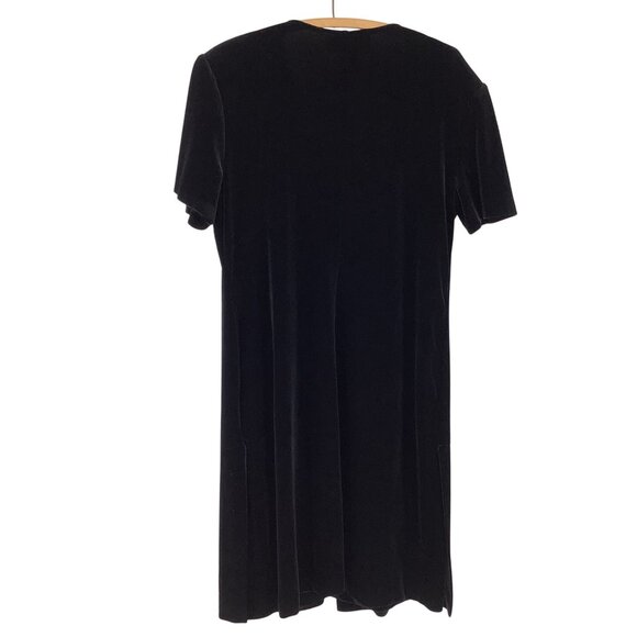 Another Thyme Black Velvet Short Sleeve Dress W/ Rhinestone Button Front Size 16 - Picture 2 of 6